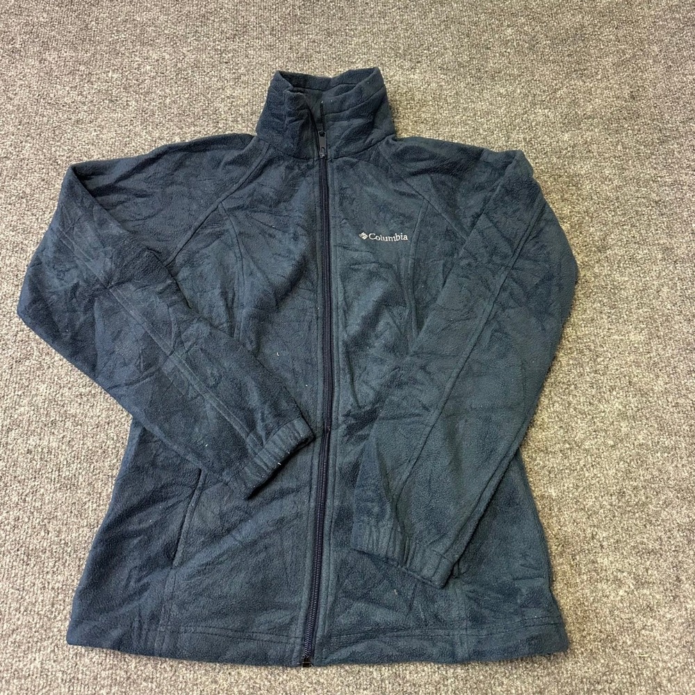 Columbia Fleece Jacket Womens Size S Navy Blue Full Zip Mock Neck Outdoor Layer